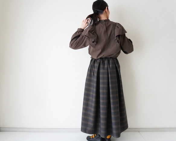 WOOL TUCK スカート  darkgray×brown 8枚目の画像