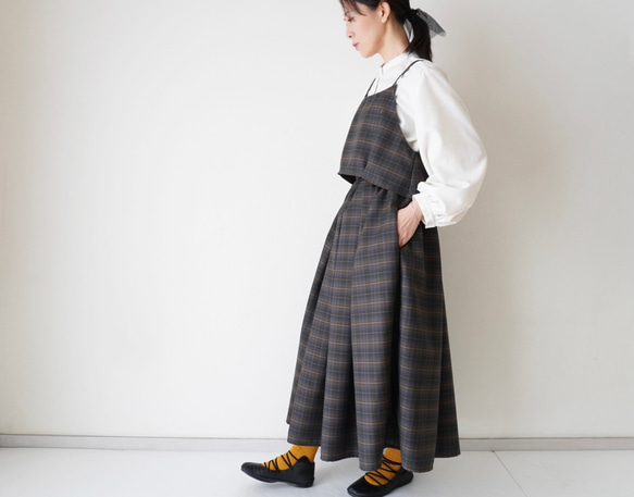 WOOL TUCK スカート  darkgray×brown 4枚目の画像