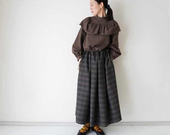 WOOL TUCK スカート  darkgray×brown 7枚目の画像