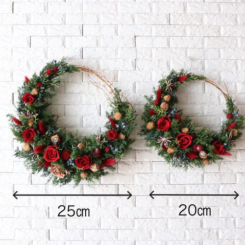 クリスマス2025】＊20センチ＊クレセントクリスマスリース～バラRED