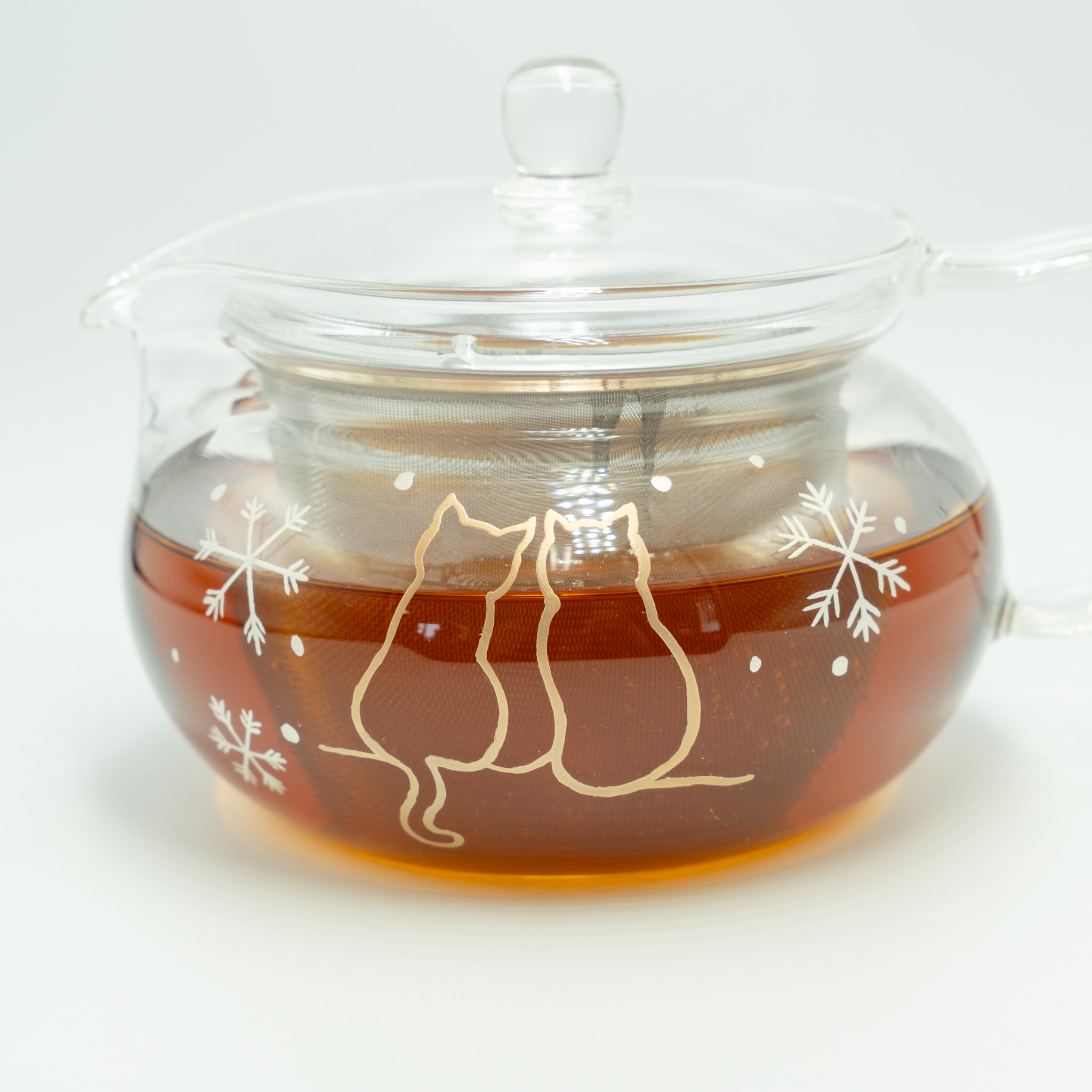 冬に寄り添う猫｜ティーポット｜耐熱ガラス｜450ml