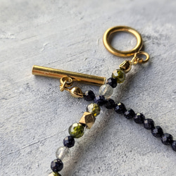 秋色 ◆フランスから届いたネイビーstoneとラブラドライトブレスレット カーキ サージカルステンレス 14kgfSV 6枚目の画像