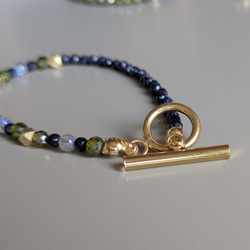 秋色 ◆フランスから届いたネイビーstoneとラブラドライトブレスレット カーキ サージカルステンレス 14kgfSV 3枚目の画像