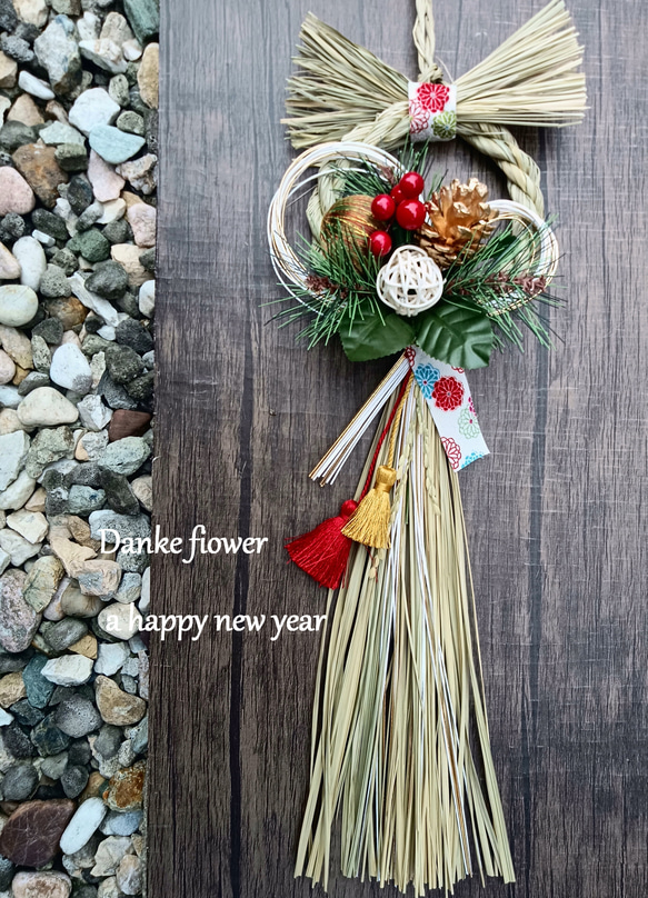 out imuimu様 ナチュラル モダン 2016しめ縄 リース 和モダン お正月飾り 椿 レッド しめ縄 リース アーティ