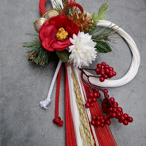 早割お正月2026】☆新作☆46cm赤椿幸せお正月しめ縄飾り しめ縄