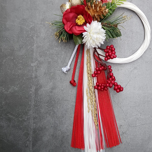 早割お正月2026】☆新作☆46cm赤椿幸せお正月しめ縄飾り しめ縄