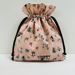 ファスナーポーチ 20cm 持ち手付き ユキエモン 花と動物 ピンク