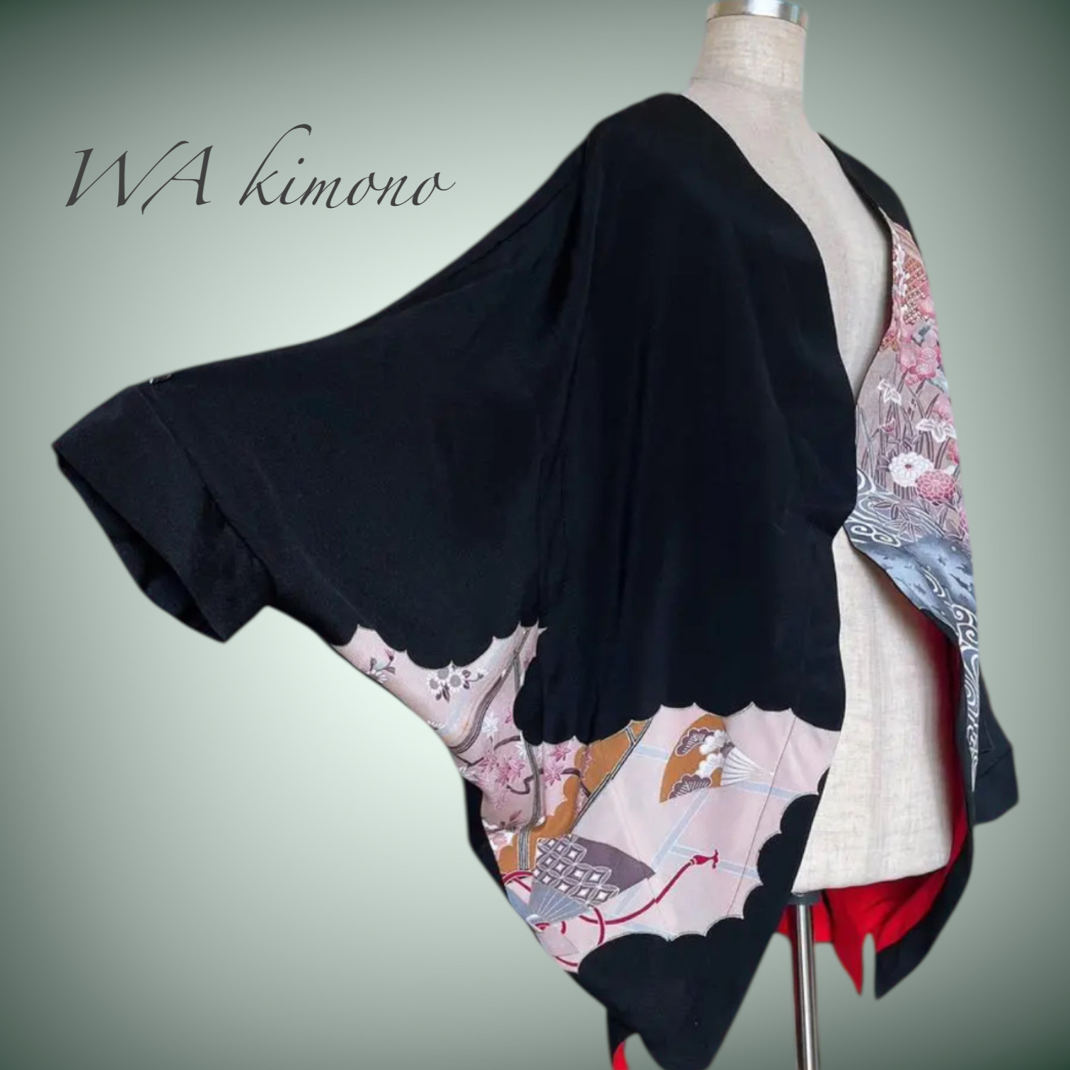 黒留袖 裏赤 カーディガン 正絹 フリーサイズ 結婚式 フォーマル 着物リメイク ドルマン 黒 18,352円