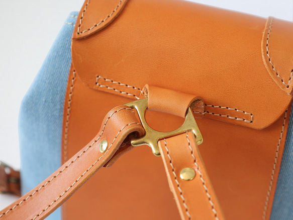「デニム×革の組み合わせ」ミニリュックレトロで上品なバケットバックパック 8枚目の画像