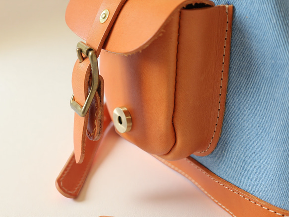 「デニム×革の組み合わせ」ミニリュックレトロで上品なバケットバックパック 9枚目の画像