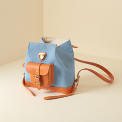 「デニム×革の組み合わせ」ミニリュックレトロで上品なバケットバックパック 11枚目の画像