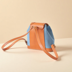 「デニム×革の組み合わせ」ミニリュックレトロで上品なバケットバックパック 5枚目の画像