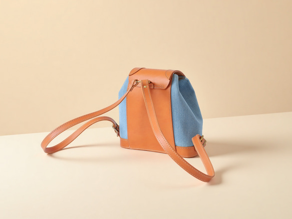 「デニム×革の組み合わせ」ミニリュックレトロで上品なバケットバックパック 5枚目の画像