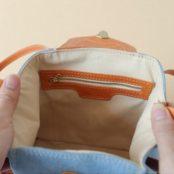 「デニム×革の組み合わせ」ミニリュックレトロで上品なバケットバックパック 13枚目の画像