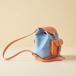 「デニム×革の組み合わせ」ミニリュックレトロで上品なバケットバックパック 3枚目の画像