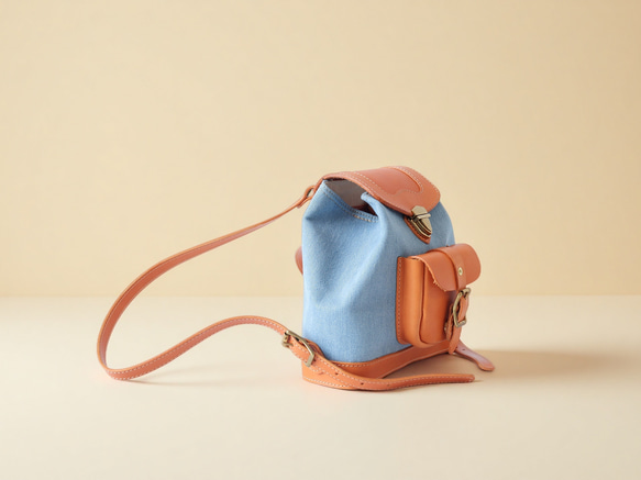 「デニム×革の組み合わせ」ミニリュックレトロで上品なバケットバックパック 3枚目の画像