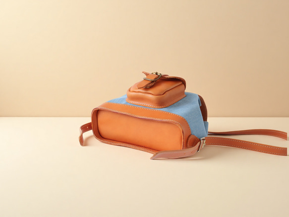 「デニム×革の組み合わせ」ミニリュックレトロで上品なバケットバックパック 6枚目の画像