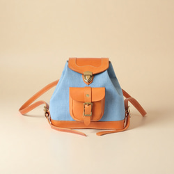 「デニム×革の組み合わせ」ミニリュックレトロで上品なバケットバックパック 4枚目の画像