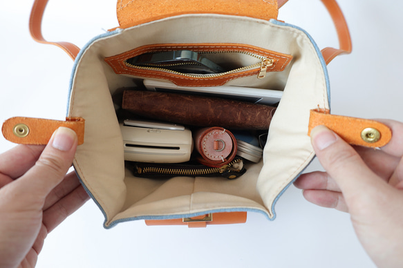 「デニム×革の組み合わせ」ミニリュックレトロで上品なバケットバックパック 14枚目の画像