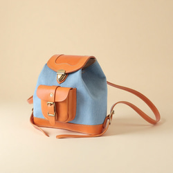 「デニム×革の組み合わせ」ミニリュックレトロで上品なバケットバックパック 2枚目の画像