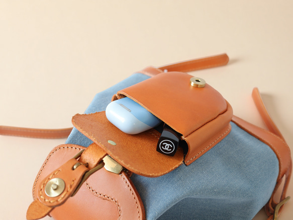 「デニム×革の組み合わせ」ミニリュックレトロで上品なバケットバックパック 10枚目の画像