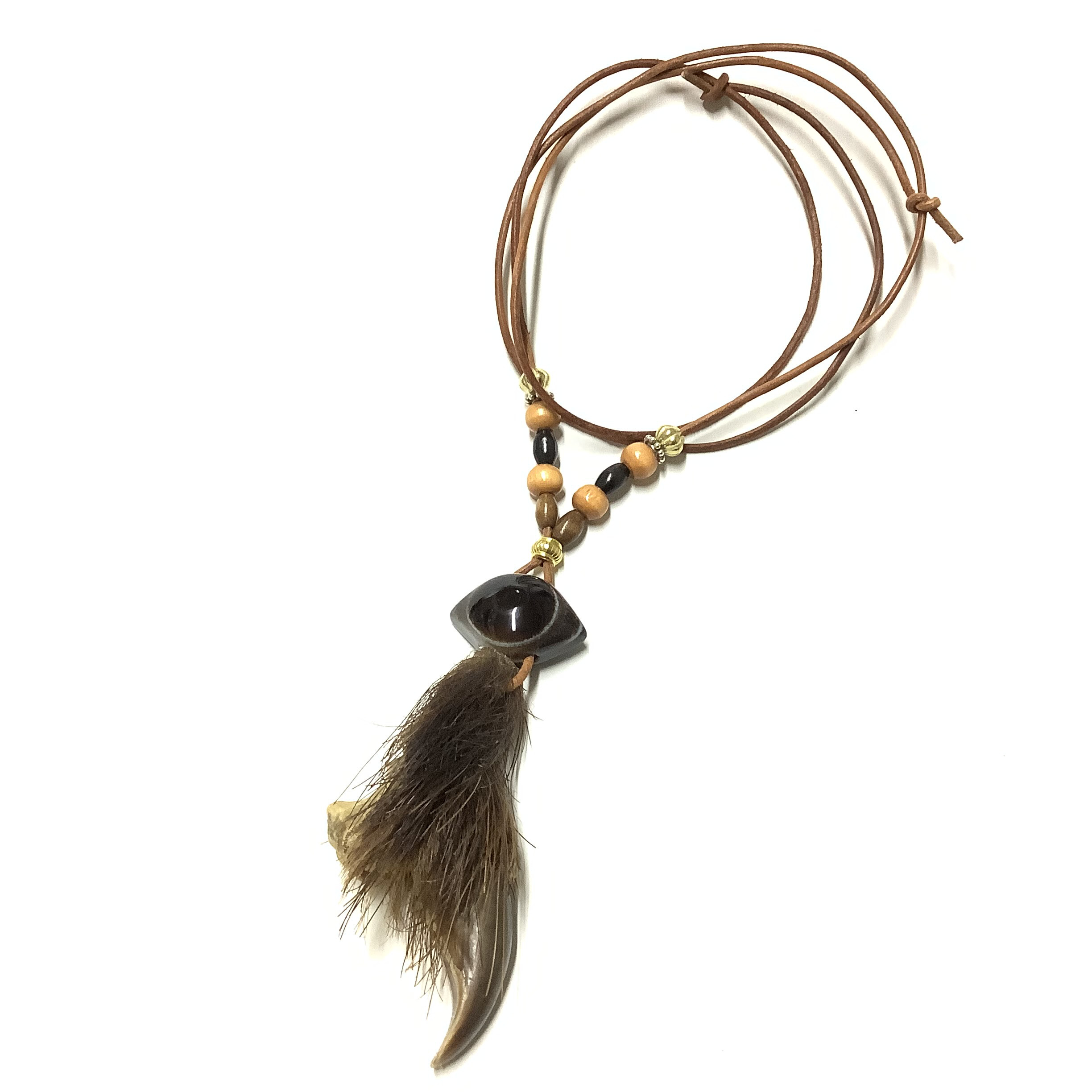 一点物☆送料無料 魔.除けの御守り 羆 毛皮付き 熊の爪 ＆ 天眼石 ネックレス ヒグマ クマ ①