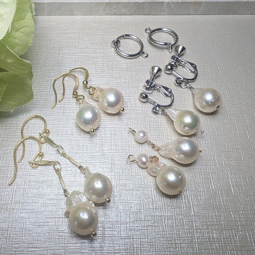 あこや真珠 9mm珠 ぷっくり 金魚 バロック 14kgf ピアス/イヤリング