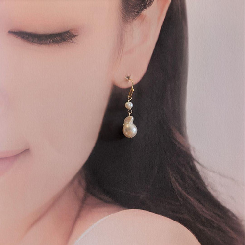 あこや真珠 9mm珠 ぷっくり 金魚 バロック 14kgf ピアス/イヤリング