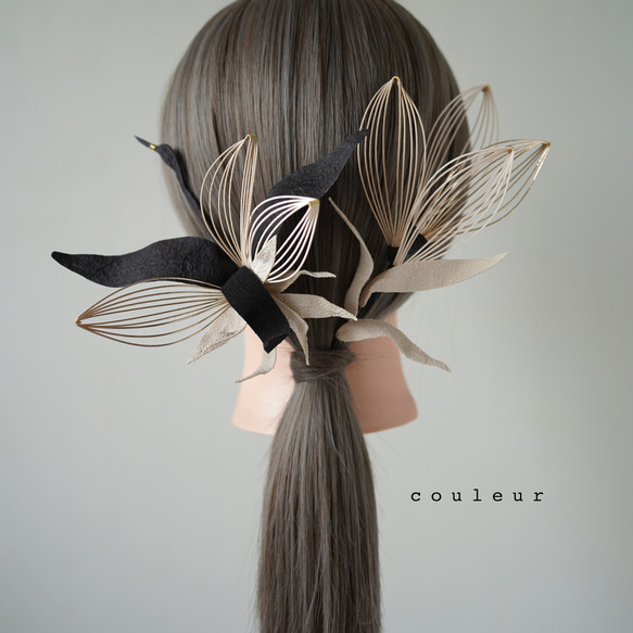 鶴かんざし black×ivory かんざし 髪飾り 結婚式 成人式 卒業式 白無垢