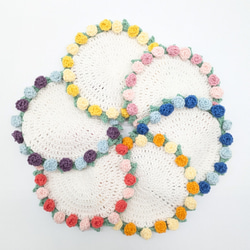 花束になるバラのコースター（2枚＋専用容器のセット） かぎ針編み