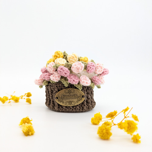 コースターバラ売り かぎ針編みのバラの花束コースターと花かごポットキット、父の日ギフト