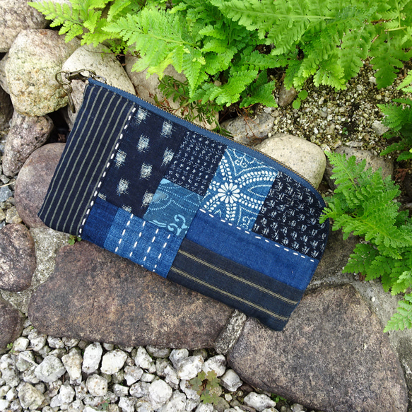 藍古布 パッチ L字ファスナー 長財布 長財布 かよさん古布 通販