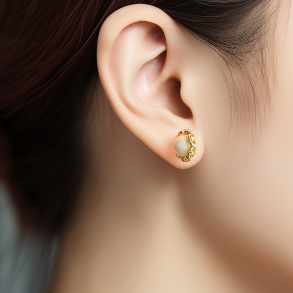 ヴィンテージサテンパールガラスとレース編みのピアス／ノンホールピアス｜サージカルステンレス／チタン変更可能　pag065 17枚目の画像