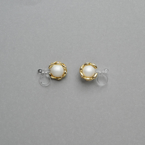 ヴィンテージサテンパールガラスとレース編みのピアス／ノンホールピアス｜サージカルステンレス／チタン変更可能　pag065 13枚目の画像