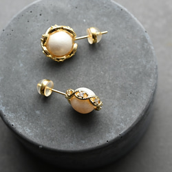 ヴィンテージサテンパールガラスとレース編みのピアス／ノンホールピアス｜サージカルステンレス／チタン変更可能　pag065 11枚目の画像