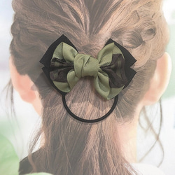 リボン　ヘアゴム♡カノンリボン～long～♡ブラウン♡ハンドメイド リボン ヘアゴム♡カノンリボン〜long〜♡フラワーレースリボン