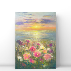 海辺の蜜柑」 手描き 油絵 油彩画 風景画 原画 キャンバス 印象派 絵画