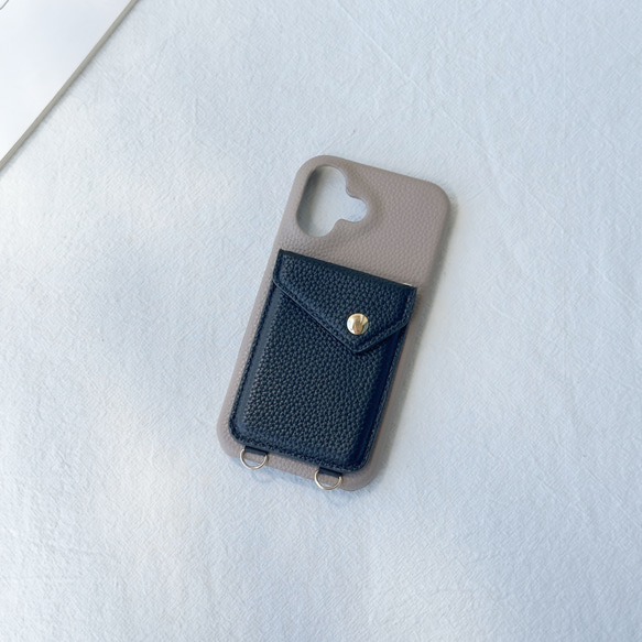 シンプルで美しい！ iPhone17 16 15 ケース Galaxy S25 スマホショルダー カード収納 バイカラー 4枚目の画像