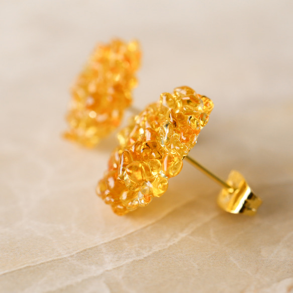 金木犀ジュレのガラスピアス イヤリング 秋 アンバー 金木犀 ガラス 琥珀色 ゼリー ジュレ　 9枚目の画像