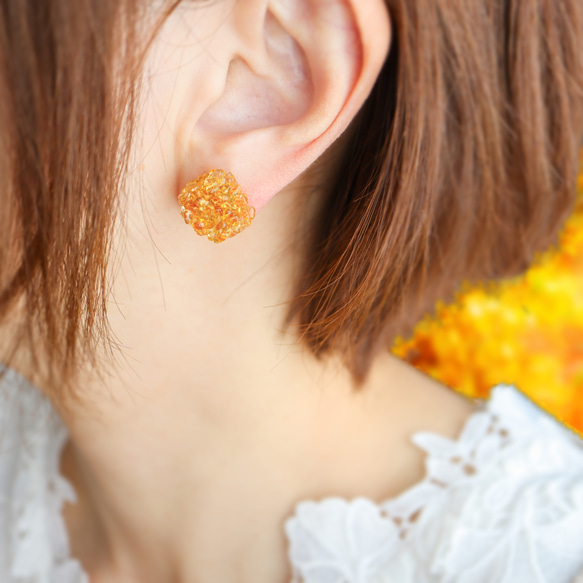 金木犀ジュレのガラスピアス イヤリング 秋 アンバー 金木犀 ガラス 琥珀色 ゼリー ジュレ　 5枚目の画像