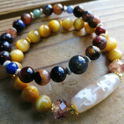 ドラゴン瑪瑙天珠 ブレスレット 天地を見渡す神の眼◇天地天珠×龍紋瑪瑙】 天然石ブレスレット