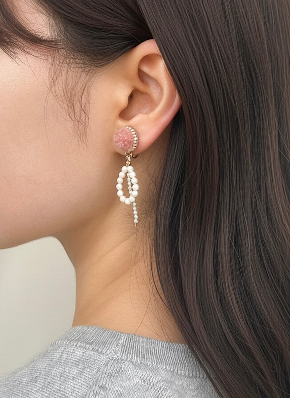 華やかパールの揺れるピアス・イヤリング_old rose 2枚目の画像