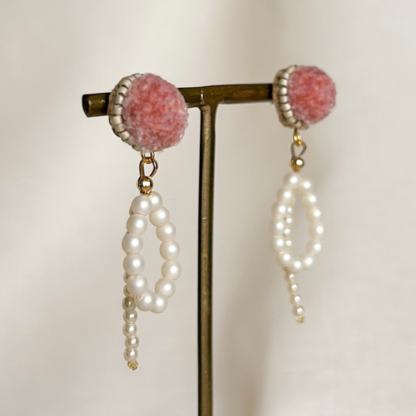 華やかパールの揺れるピアス・イヤリング_old rose 4枚目の画像