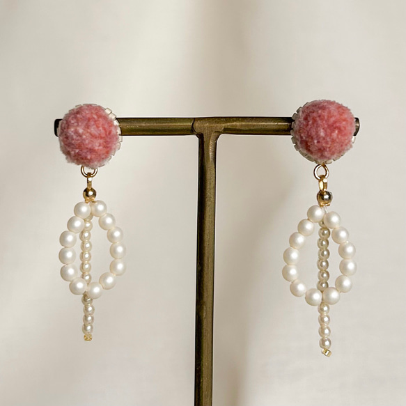 華やかパールの揺れるピアス・イヤリング_old rose 3枚目の画像