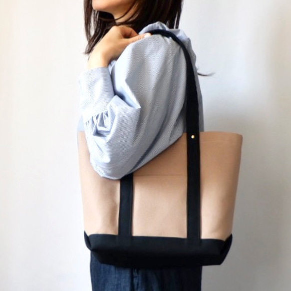 h様専用ページ◇倉敷帆布のトート◇Ｍ◇シナモン×ブラック 1枚目の画像