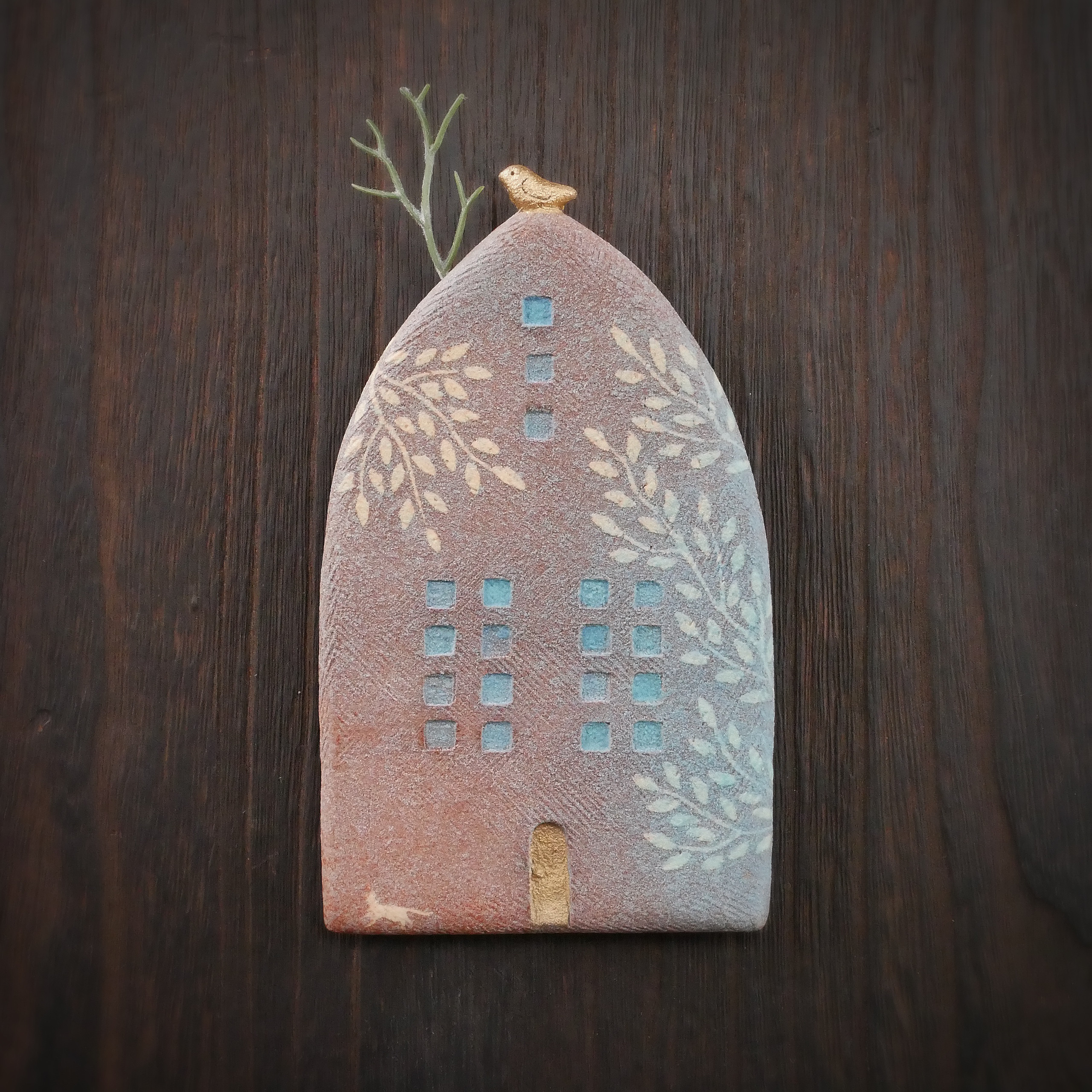 小鳥とおうち 壁掛け no.25  smoky blue