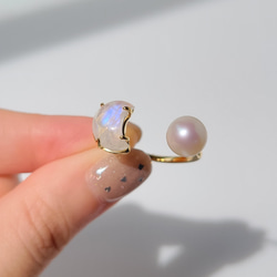 【数量限定】三日月ムーンストーンと満月パールのオープンリング　フリーサイズ 10枚目の画像