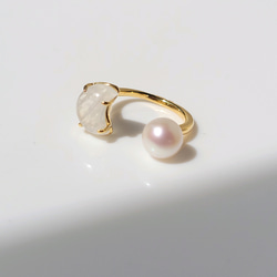 【数量限定】三日月ムーンストーンと満月パールのオープンリング　フリーサイズ 9枚目の画像