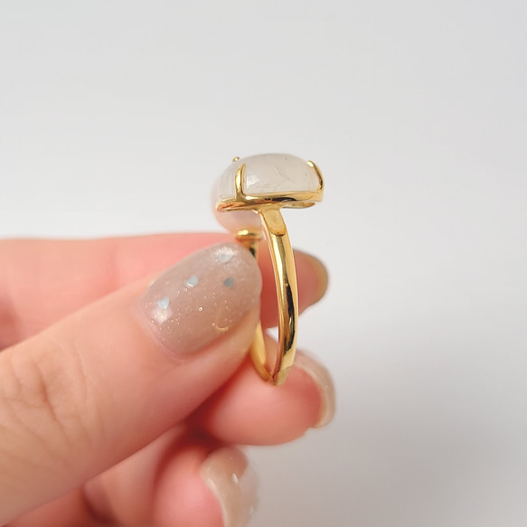 【数量限定】三日月ムーンストーンと満月パールのオープンリング　フリーサイズ 11枚目の画像