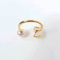 【数量限定】三日月ムーンストーンと満月パールのオープンリング　フリーサイズ 8枚目の画像